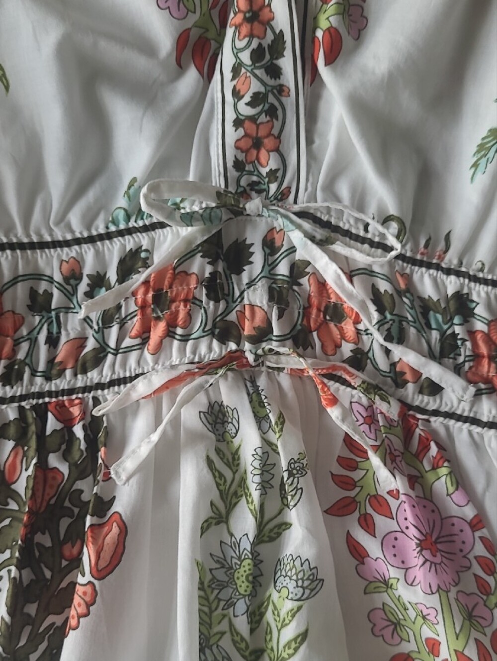 CeCe Maxi Floral Block Print Tiered White Dress with Pink, Green & Yellow Sz. M - Picture 11 of 16
